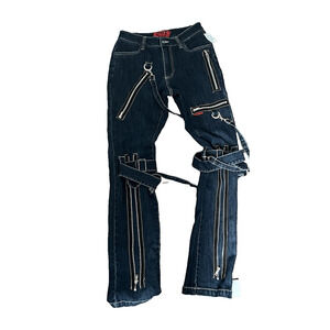 Tripp NYC Dark Blue Straight Leg Jeans with Zippers & Strap Accents